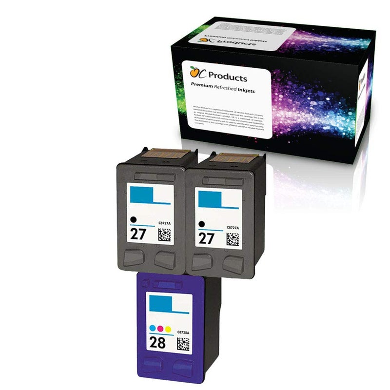 OCProducts Refilled HP 27 and HP 28 Ink Cartridge Replacement for HP Deskjet 3650 3845 PSC 1310 1315 2200 2171 Officejet 5608 (2 Black 1 Color)